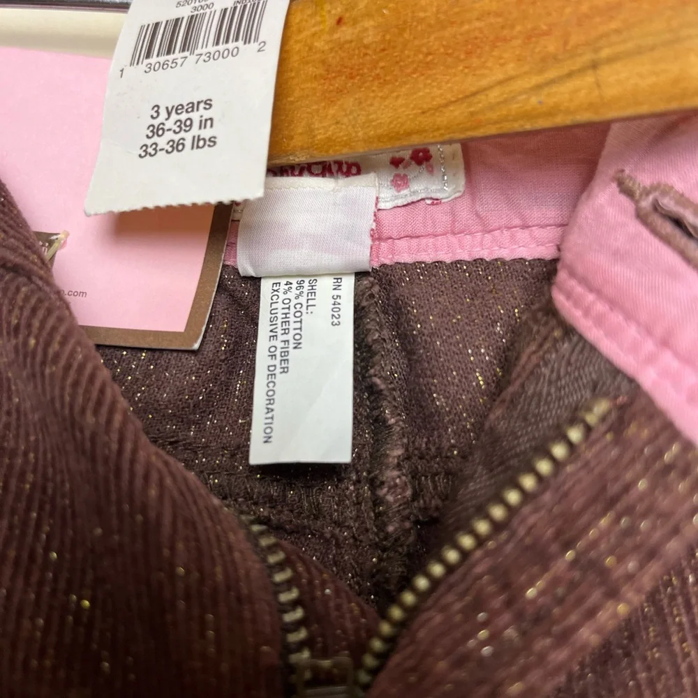 NWT BABY GAP GIRLS‎ BOOTCUT SPARKLY CORDUROY PANTS CORDS 3T 3 YEARS Brown